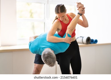 Fight Sparring Fitness Training In Gym. Female Power And Self Defense - Shutterstock ID 2156076601