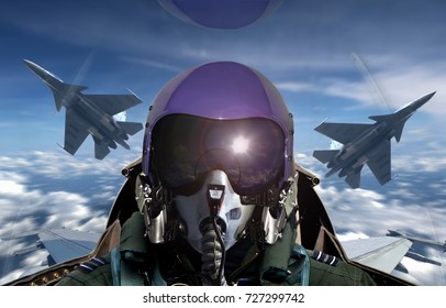 Fighter pilot cockpit view during sunrise - Shutterstock ID 727299742
