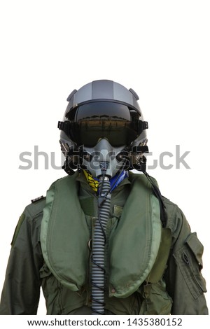 fighter pilot helmet and suit isolate on white background