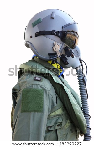 fighter pilot helmet and suit isolate on white background