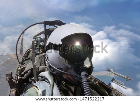 Fighter pilots cockpit view on routine flight