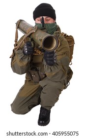 fighter with RPG rocket launcher isolated on white