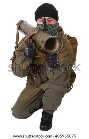 fighter with RPG rocket launcher isolated on white