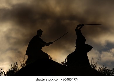 Fighter With A Sword Silhouette A Sky Ninja