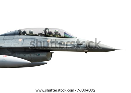 Fighterjet cockpit with two pilots isolated on white