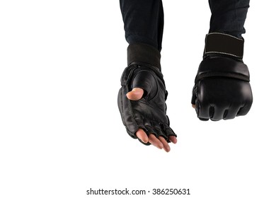 fighter's hand in gloves for martial arts, greeting. space for text. logo