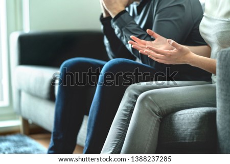 Fighting angry couple having dispute and quarrel about family or marriage issues. Wife nagging to husband. Parents in argument. Conflict, disagreement and confrontation. People yelling in crisis.
