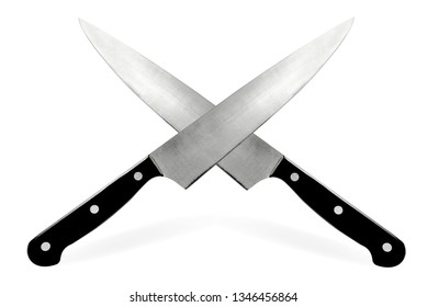 Fighting or cooking sign - two symmetric crossed knives isolated on a white background.