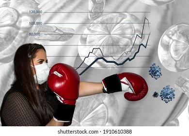 Fighting COVID-19 In Mexico Female Boxer Wearing Boxing Gloves