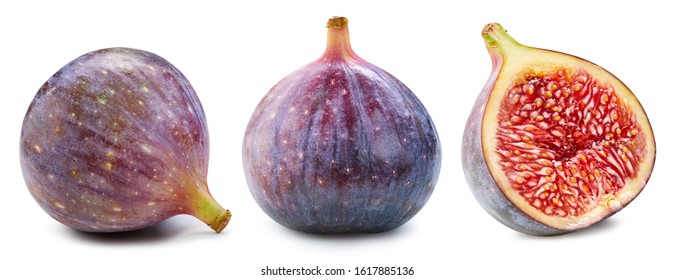 Figs isolated on white. Ripe fresh fig half Clipping Path. Figs collection