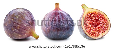 Figs isolated on white. Ripe fresh fig half Clipping Path. Figs collection