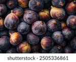 Figs with soft purple skin arranged on a wooden surface, high-quality photo showcasing the natural texture and color, artistic close-up view composition.