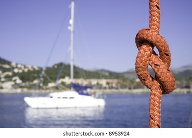 Figure Of 8 Knot With A Boat Background.