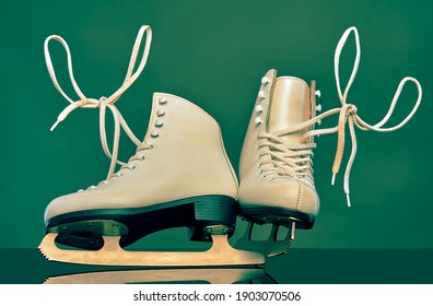 Figure Skates Close Up. Sport Equipment .