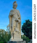 A figure of St. Florian in the garden at the Minor Basilica of Our Lady Listening Patiently in Rokitno, Poland