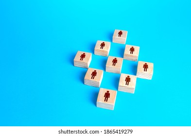 Figures blocks of people on a blue background. Concept of order, orderliness and uniform structure. Human resource management, hiring and staffing. Team building. Employee network. Business company - Shutterstock ID 1865419279