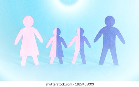 Figures Of Family People Of Father, Mother And Children On A Blue Background. Human Genetics And Genotype Concept, Microbiology