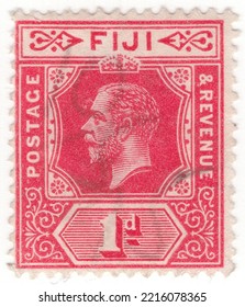 FIJI - 1912: An 1 Pence Scarlet Postage Stamp Depicting Portrait Of King George V