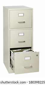 File Cabinet With Drawer Open On White Background