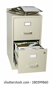 File Cabinet With Open Drawer On White 