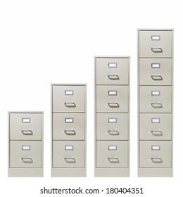 File Cabinets Of Increasing Size On White Background 