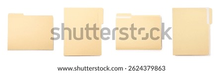File folder isolated on white, collage. Top view