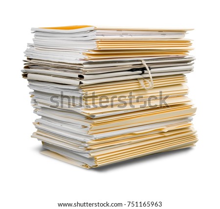 File folders with documents isolated on white background