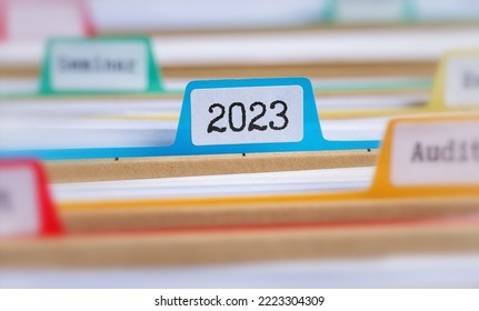  File folders with a tab labeled 2023 - Shutterstock ID 2223304309