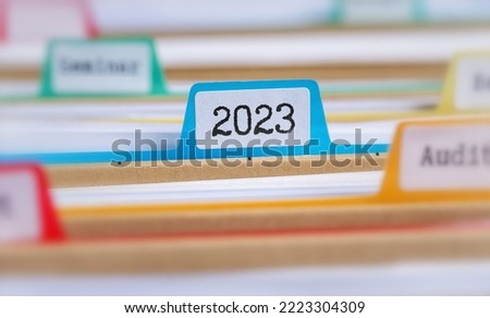  File folders with a tab labeled 2023