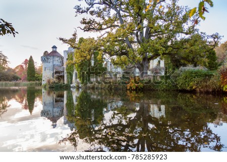 

File name:
    a reflection of Old Scotney castle in moat waters on a sunny day 