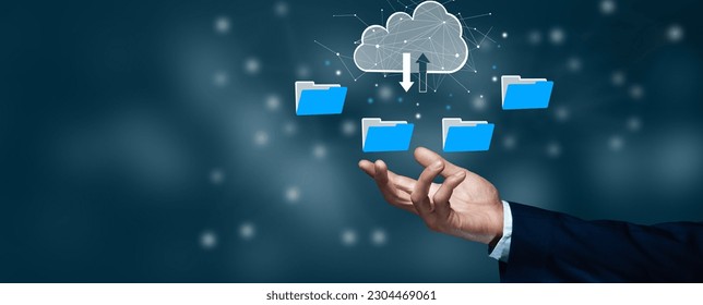 File transfer protocol or FTP digital system for transferring documents. Files receiver and computer backup copy. Cloud computing system concept.