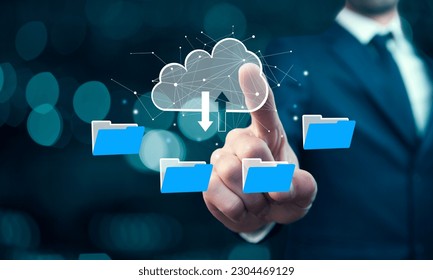 File transfer protocol or FTP digital system for transferring documents. Files receiver and computer backup copy. Cloud computing system concept.