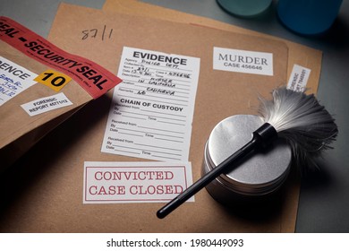 Files And Evidence Bag In A Crime Lab, Conceptual Image