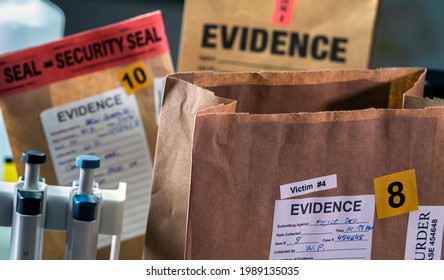 Files And Evidence Bag In A Crime Lab, Conceptual Image