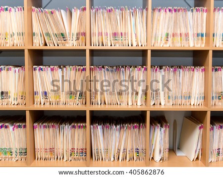 Files of patient records at a doctor office