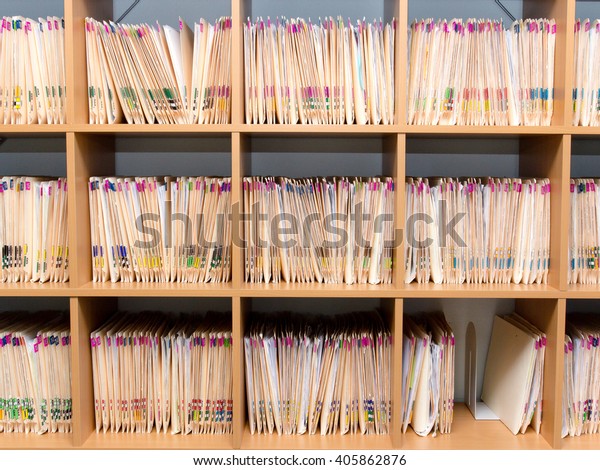 Files of patient\
records at a doctor\
office