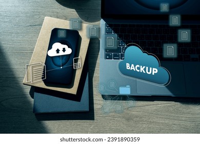 files receiver and computer backup copy Data storage and backup on cloud Networking storage and internet service technology concept. business digital database