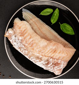 filet cod fish seafood common ling natural product tasty snack fresh delicious gourmet food background on the table rustic top view copy space pescetarian diet