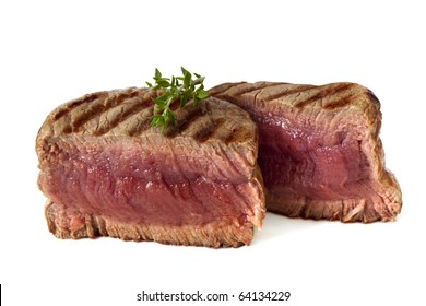 Filet Mignon, Char-grilled To Medium Rare.  Isolated On White.