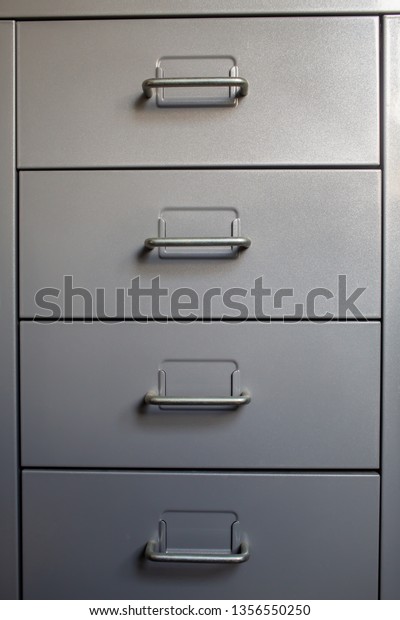 Filing Cabinet Closed Drawer Grey Silver Stock Photo Edit Now 1356550250