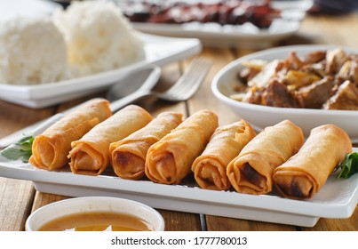 Filipino Fried Lumpia On Plate