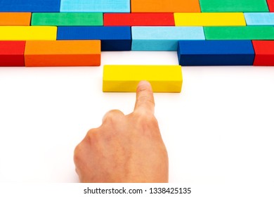 fill in business solutions concept, a piece of wooden block puzzle fit in a blank space