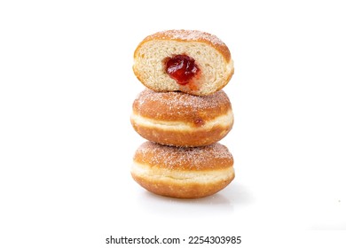 Filled doughnuts isolated white background