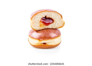 Filled doughnuts isolated white background jam