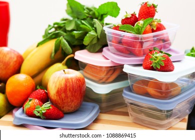 Filled Plastic Containers To Save Food And Fruits Fresh