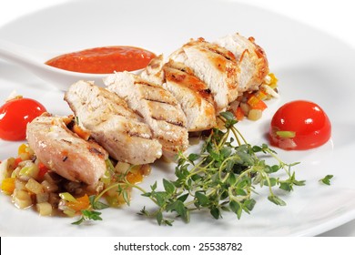 Fillet of Chicken with Vegetables and Cherry Tomato and Spicy Sauce