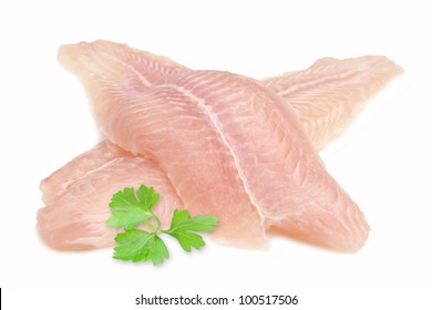 Fillet Of Fish Pangasius. Isolated On White Background.