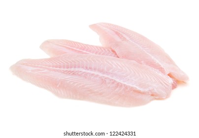 Fillet Of Fish Pangasius. Isolated On White Background.