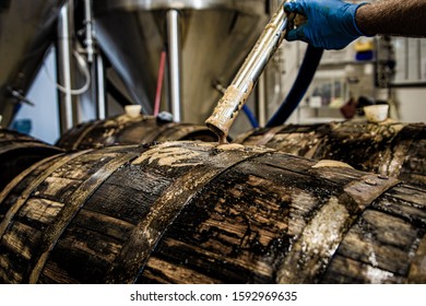 Filling Barrel With Imperial Stout