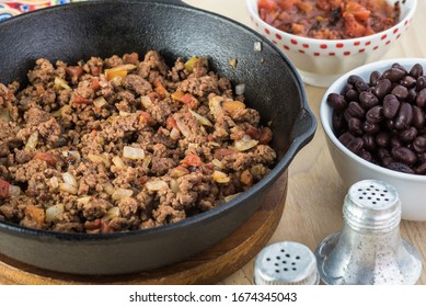 Filling For Beef Tamale Pie In Iron Skillet.